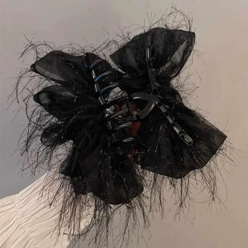 Black Mesh Flower Shark Claw Hair Clip for Women Hair Claw Clip QXL