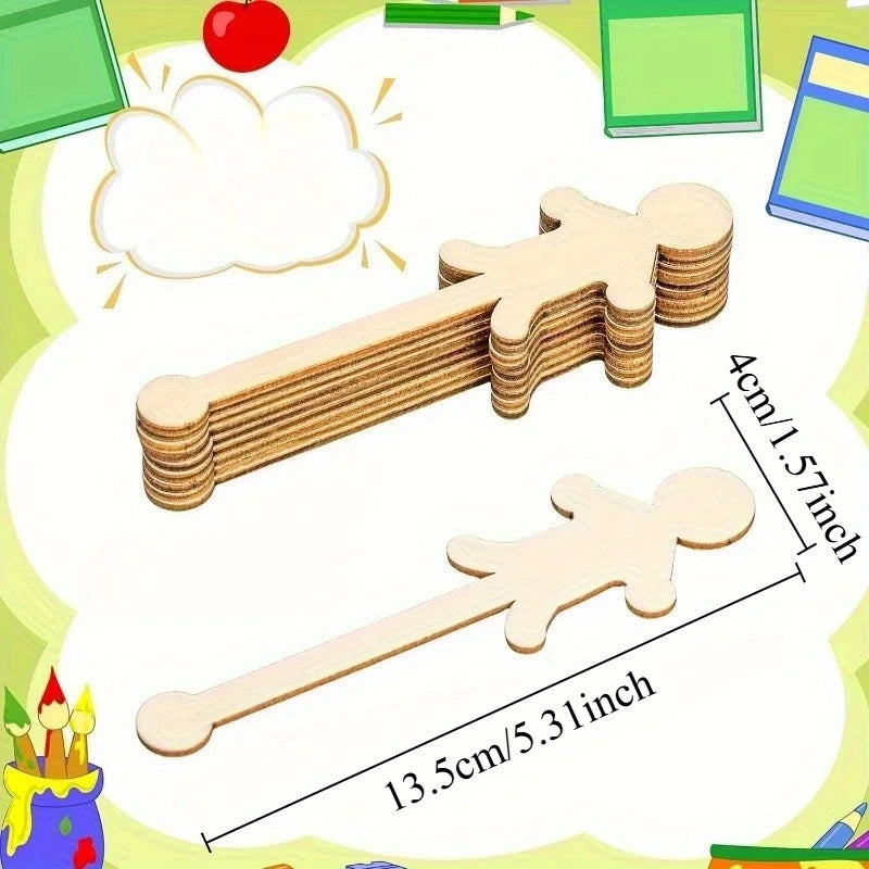 Wooden Humanoid Craft Sticks | Unfinished Wood Art Supplies Wooden Craft Figures QXL