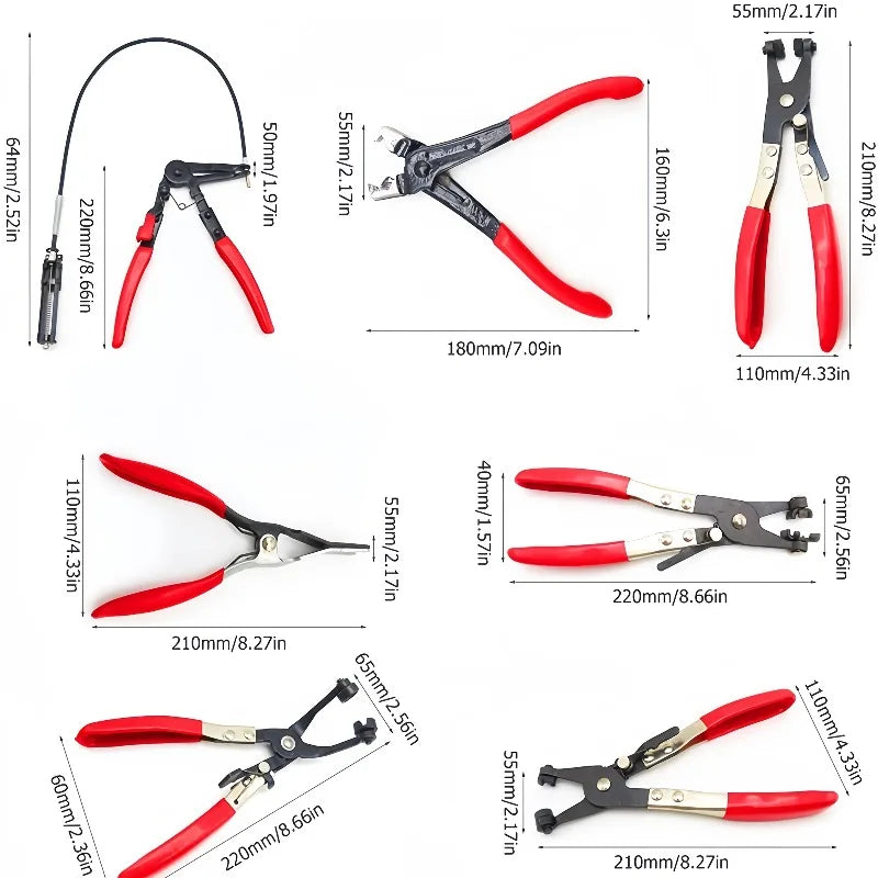 9-Pc Long Handle Hose Clamp Pliers Set | Auto Repair Kit Hose Clamp Pliers Set QXL