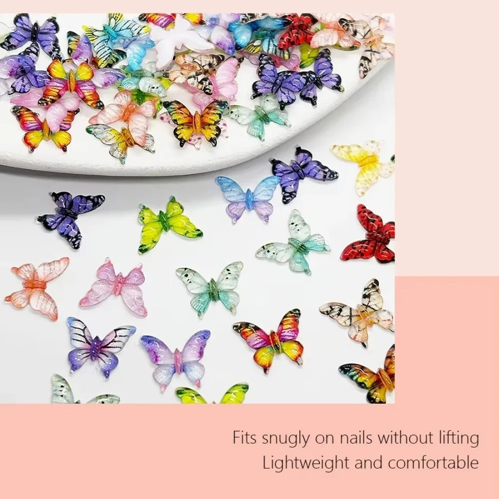 50-Pack 3D Butterfly Nail Charms | Glossy Multicolor Resin Nail Art Charms QXL
