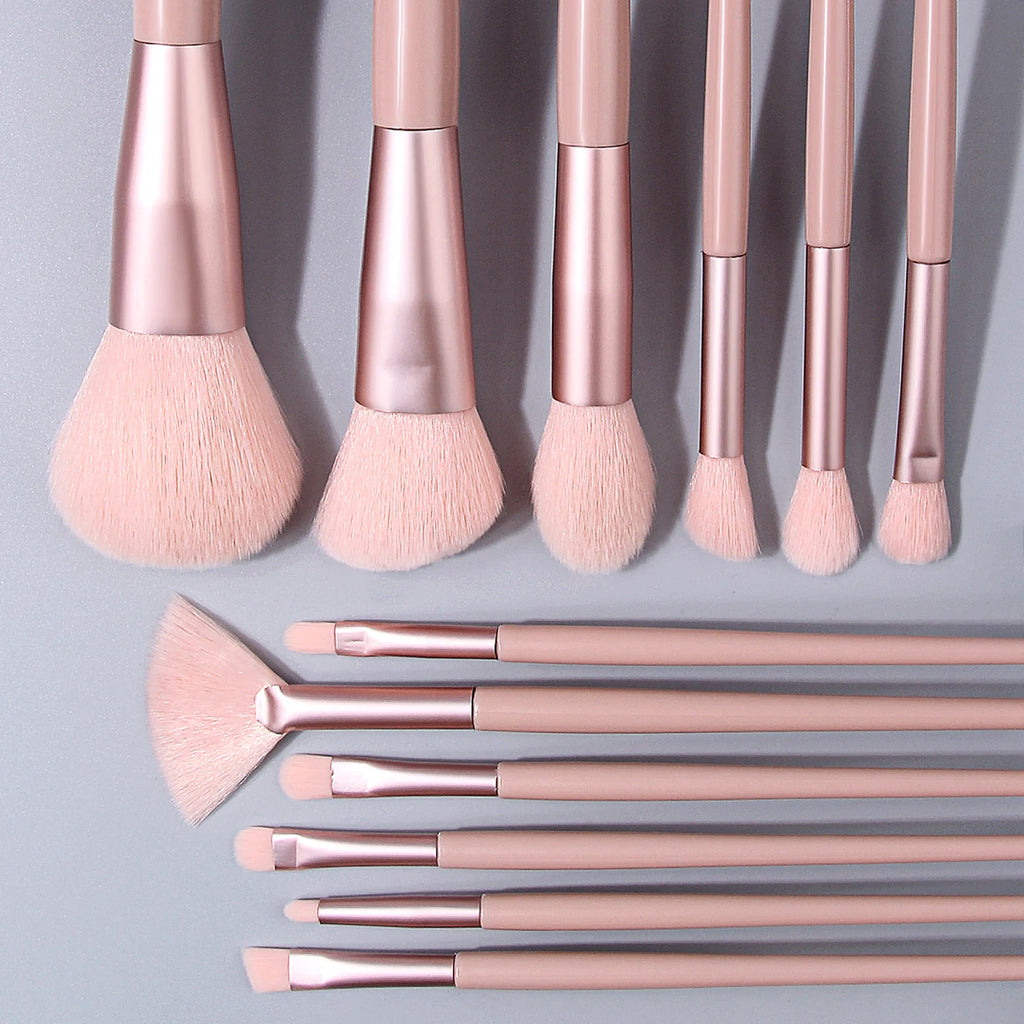 16-Pc Pink Makeup Brush Set with Sponges & Powder Puffs Makeup Brush Set QXL