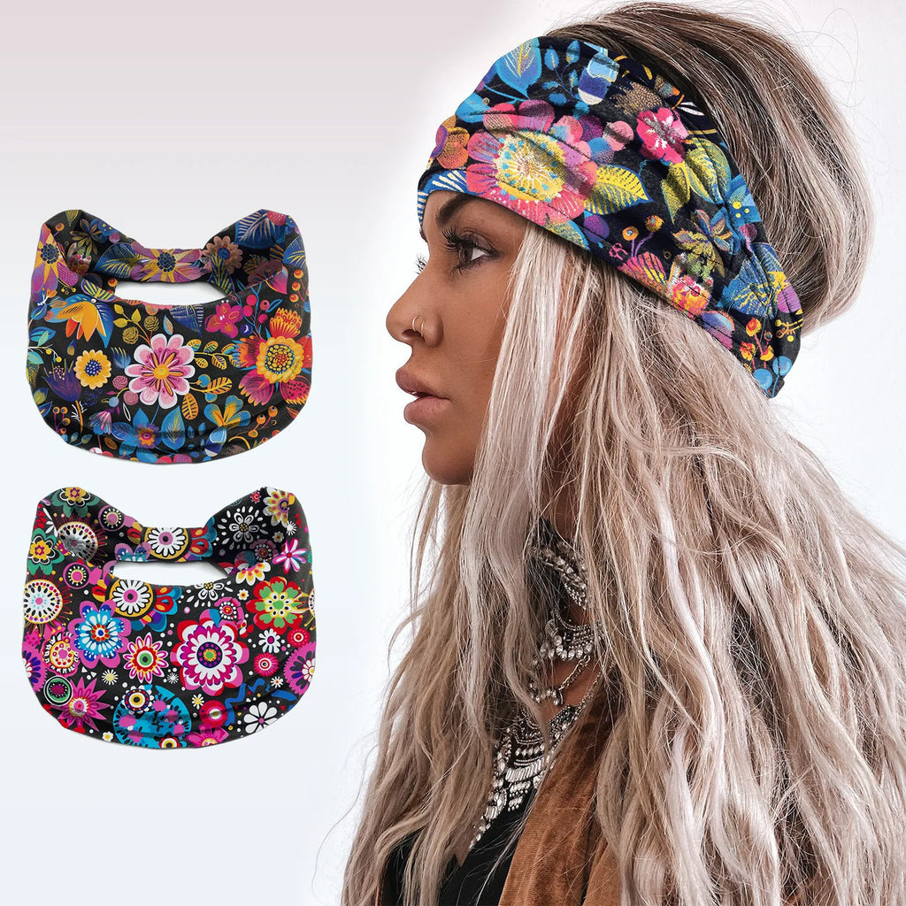 Bohemian Flower Print Elastic Knot Turban Headband for Women Turban Headband QXL
