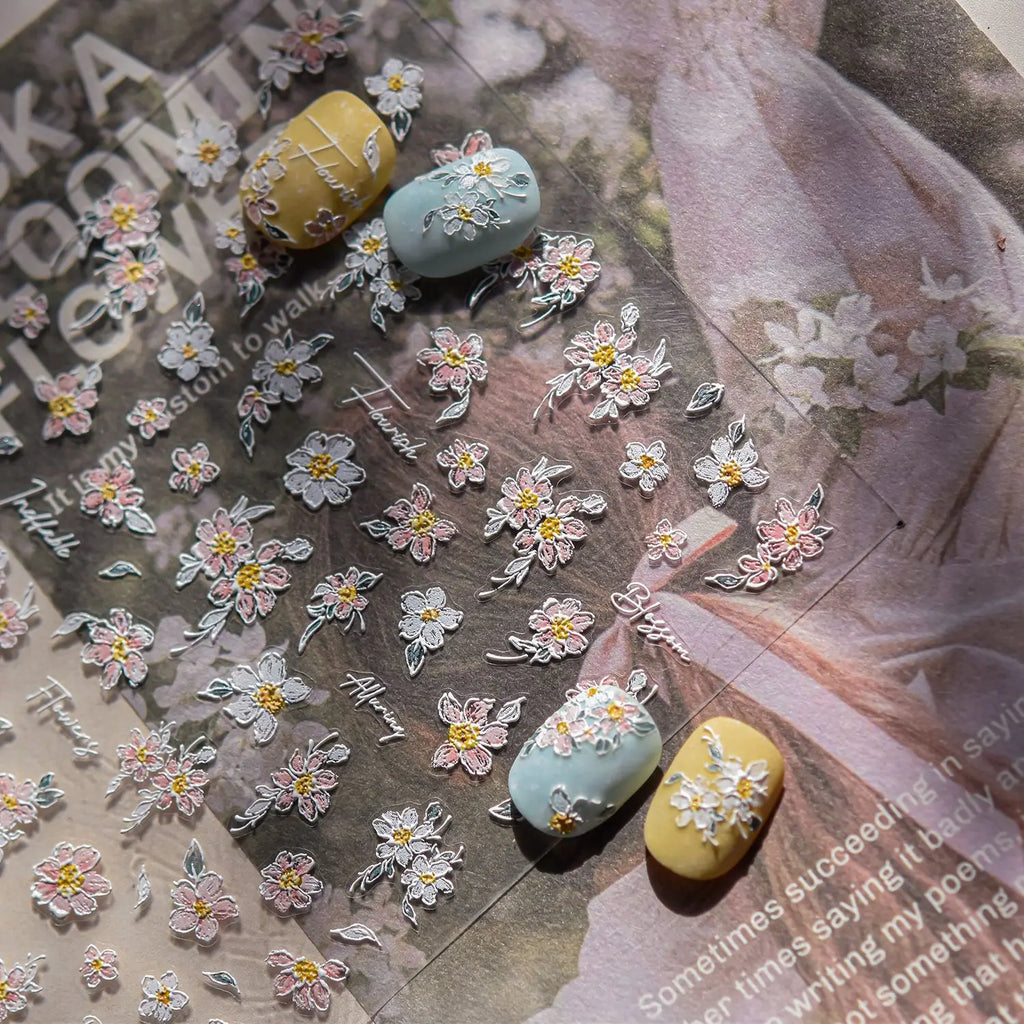 5D Floral Nail Stickers | Daisy & Flower Garden Decals Nail Art Stickers QXL