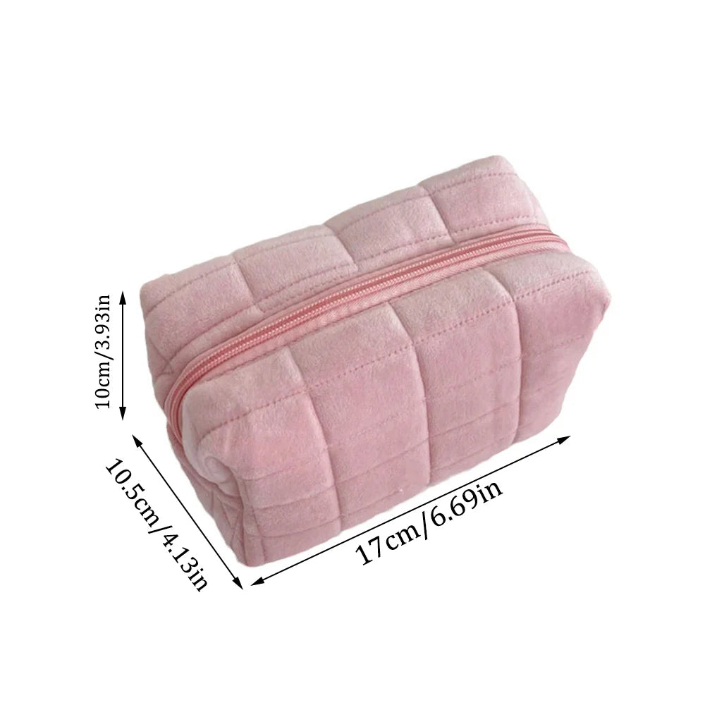 Cute Plush Velvet Cosmetic Bag | Barrel Travel Makeup Pouch Travel Cosmetic Bag QXL