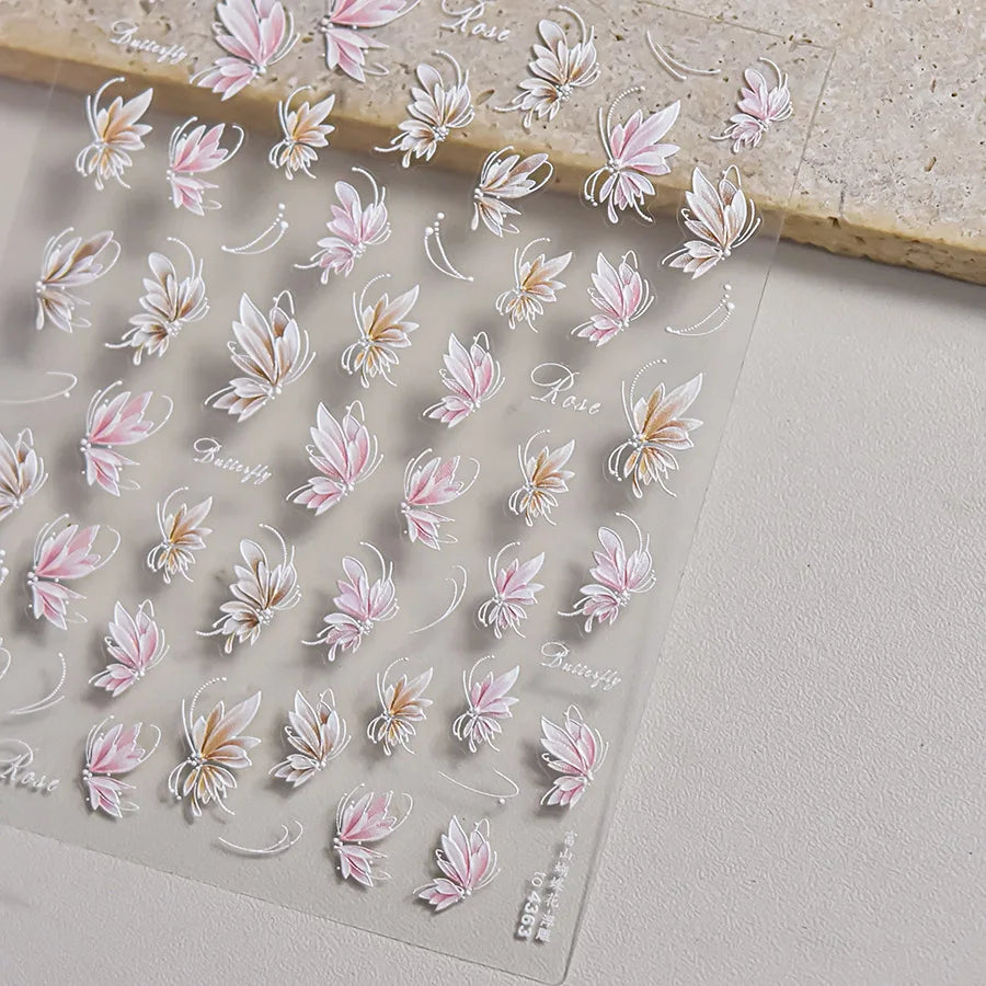 5D Butterfly Flower Nail Stickers | Rhinestone Pearl Decals Nail Art Stickers QXL