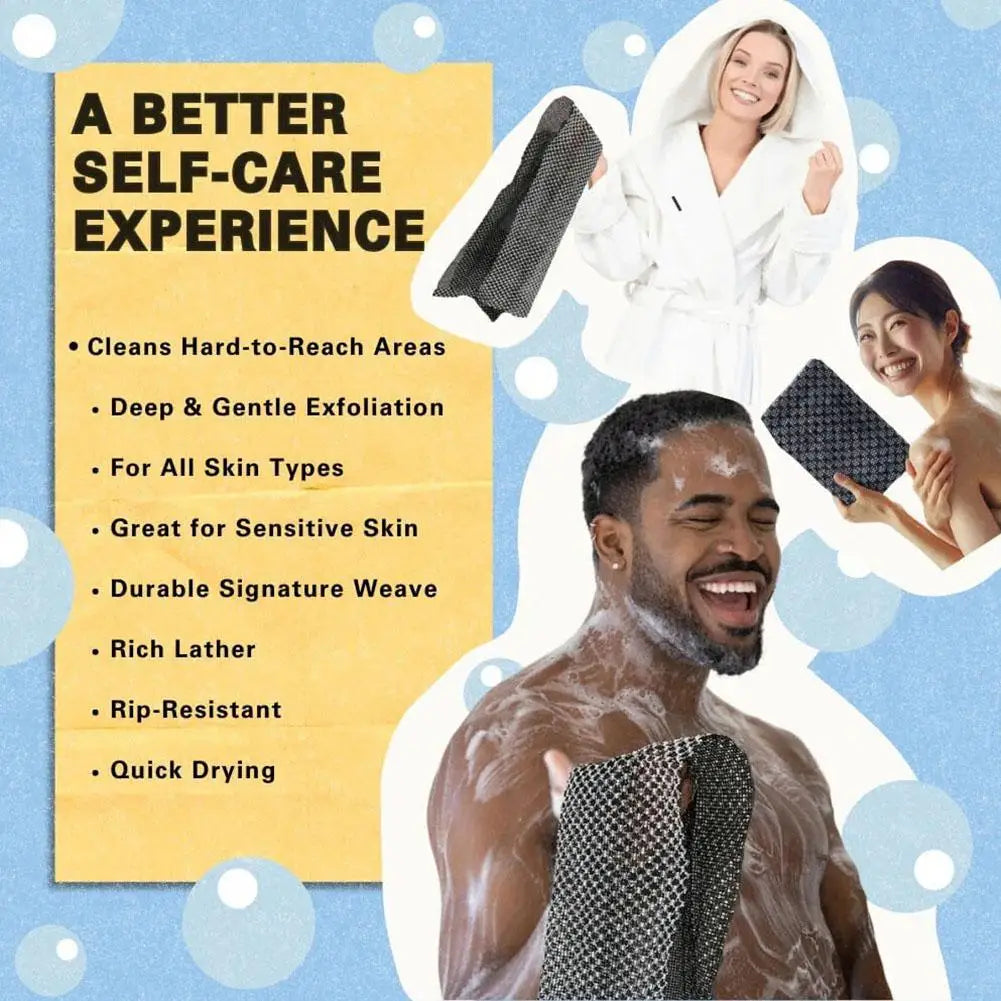 Dual-Sided Exfoliating Back Scrub Towel | Unisex Bath Strap Exfoliating Bath Towel QXL