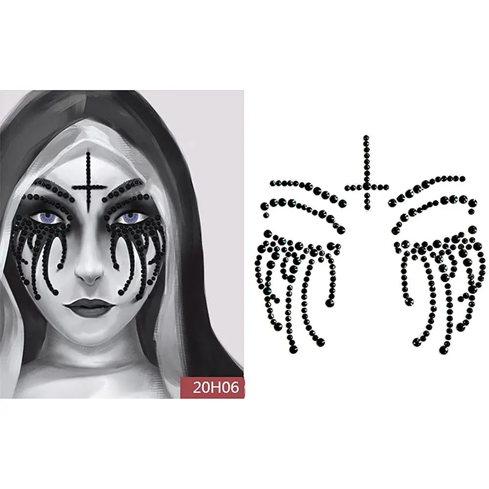 Halloween Skull Temporary Face Tattoo & Crystal Stickers Temporary Face Sticker QXL