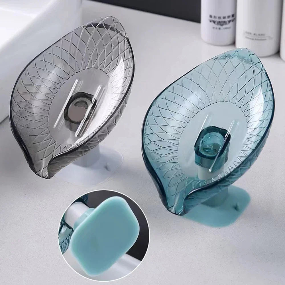 2-Pack Leaf Soap Dish with Suction Cup | Self-Draining Tray Soap Dish QXL