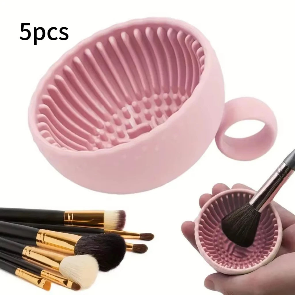 Silicone Makeup Brush Cleaner Bowl & Scrubber Pad Brush Cleaning Bowl QXL 5pcs
