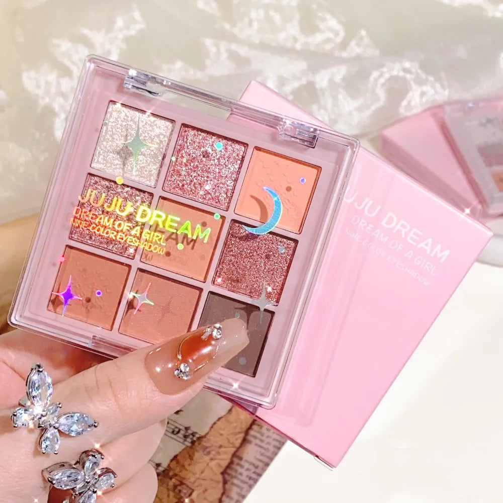JUJU 9-Color Pearlescent Glitter Eyeshadow Palette | Waterproof Eyeshadow Palette QXL
