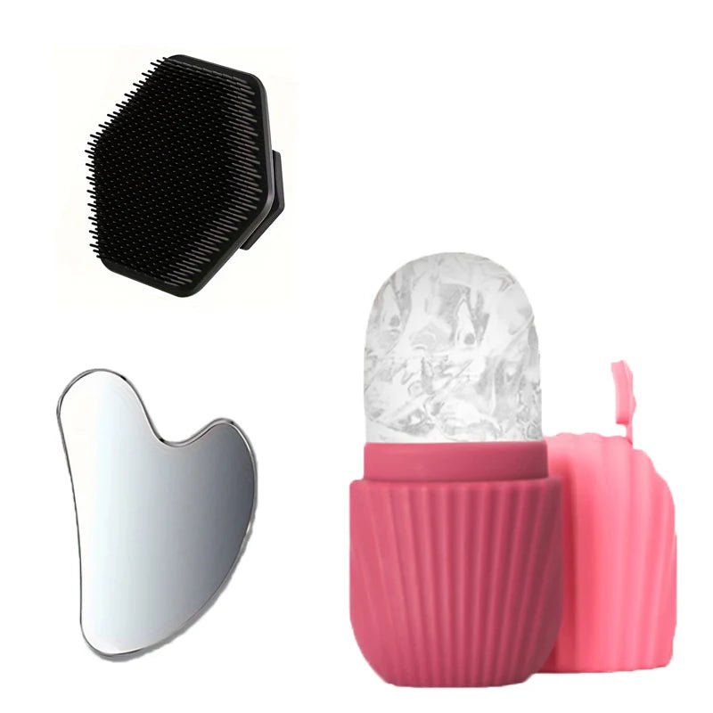 3-Piece Facial Ice Mold, Gua Sha Plate & Face Comb Set Facial Beauty Tool Set QXL Red