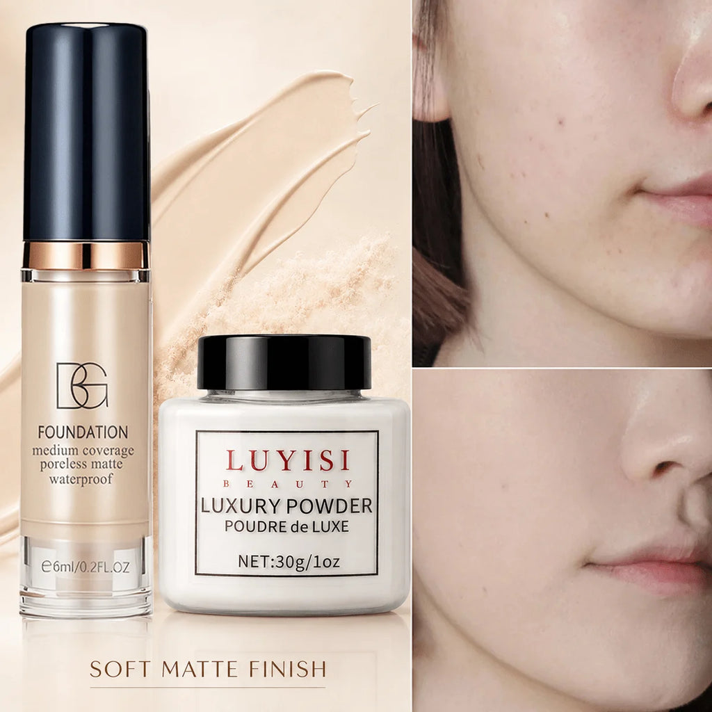 Matte Loose Powder & Waterproof Foundation Makeup Set Face Makeup Set QXL