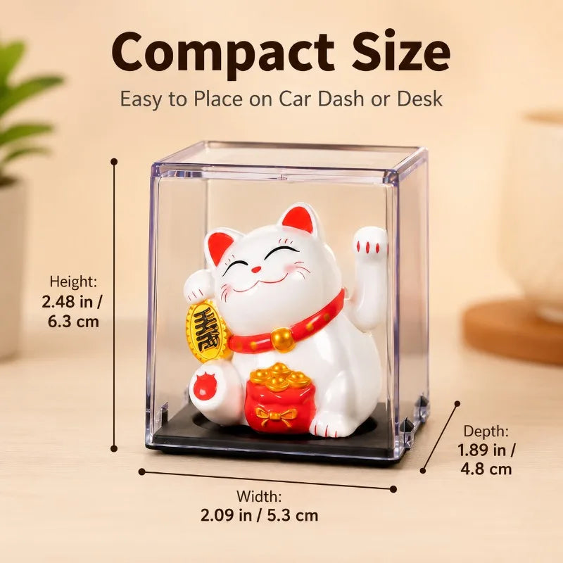 Solar Maneki Neko Lucky Cat Waving Ornament – Car & Desk Decor Novelty Desk Ornament QXL