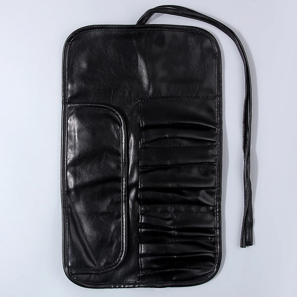 KOSSHOW Black PU Makeup Brush Roll Bag | Foldable Organizer Makeup Brush Bag QXL