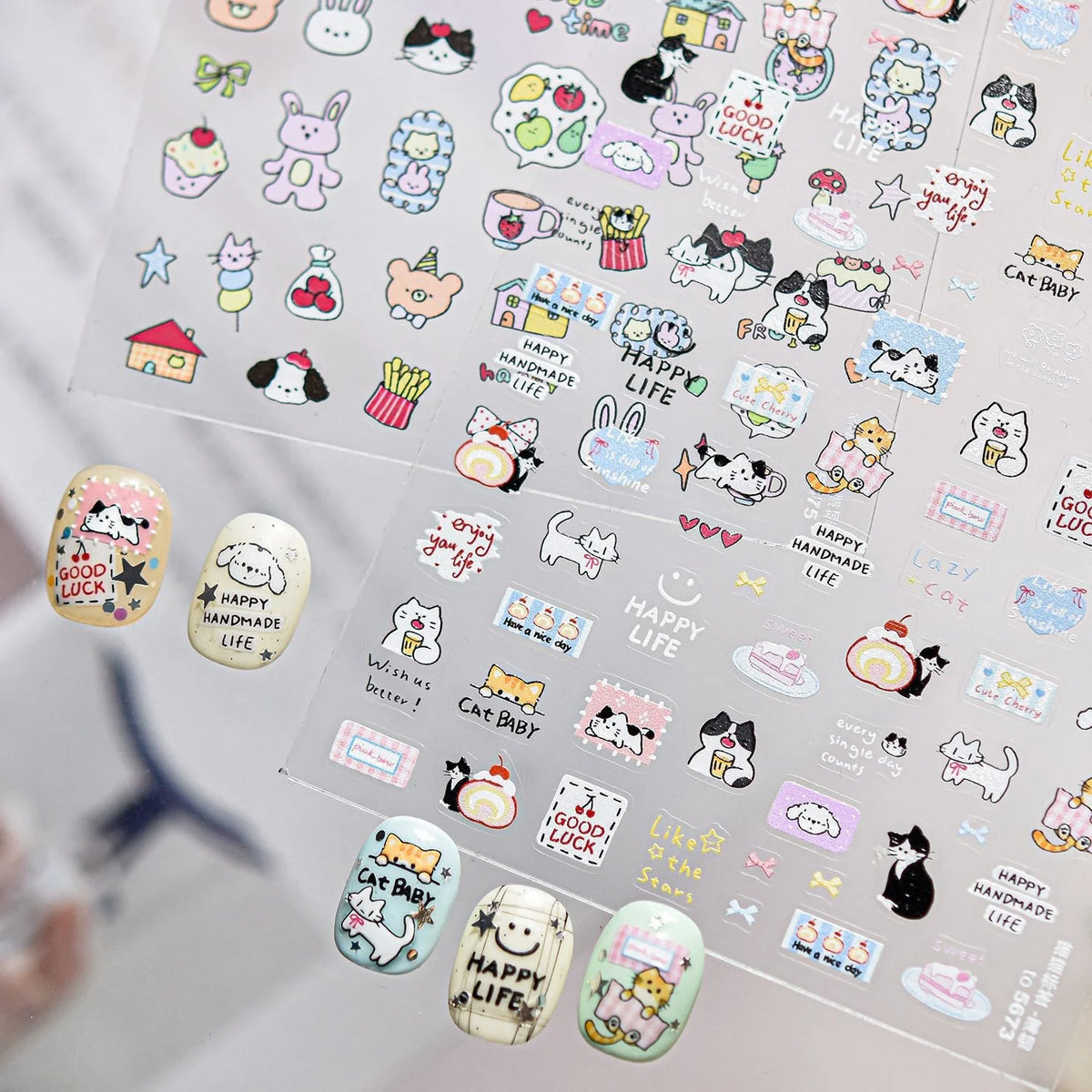 5D Embossed Cat & Donut Nail Art Stickers | DIY Nail Decals Nail Art Stickers QXL