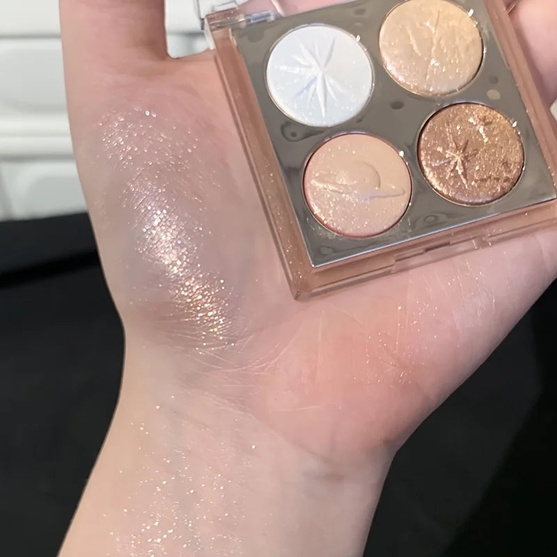 4-Color Baked Eyeshadow & Highlighter Palette | Aurora Shimmer Eyeshadow Palette QXL