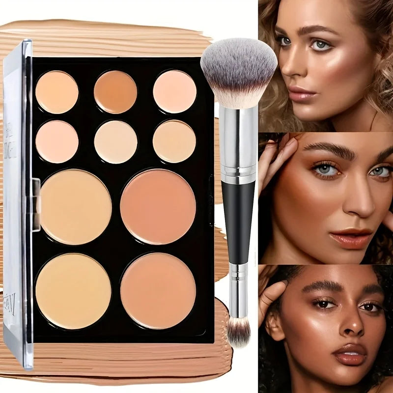 10-Colour Concealer & Contour Palette Set with Brush Concealer Palette Set QXL 2pcs-B