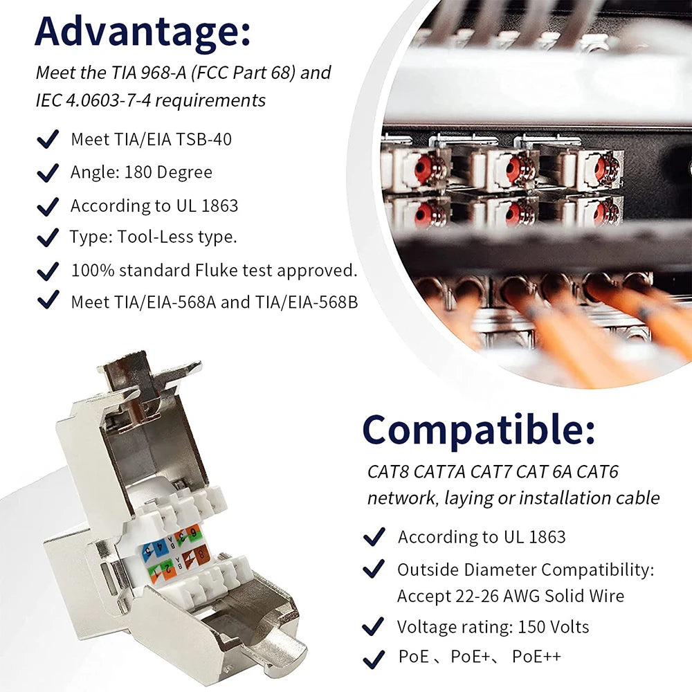 Tool-Less Cat6a Cat7 Shielded Keystone Jack RJ45 STP Module Keystone Jack Module QXL