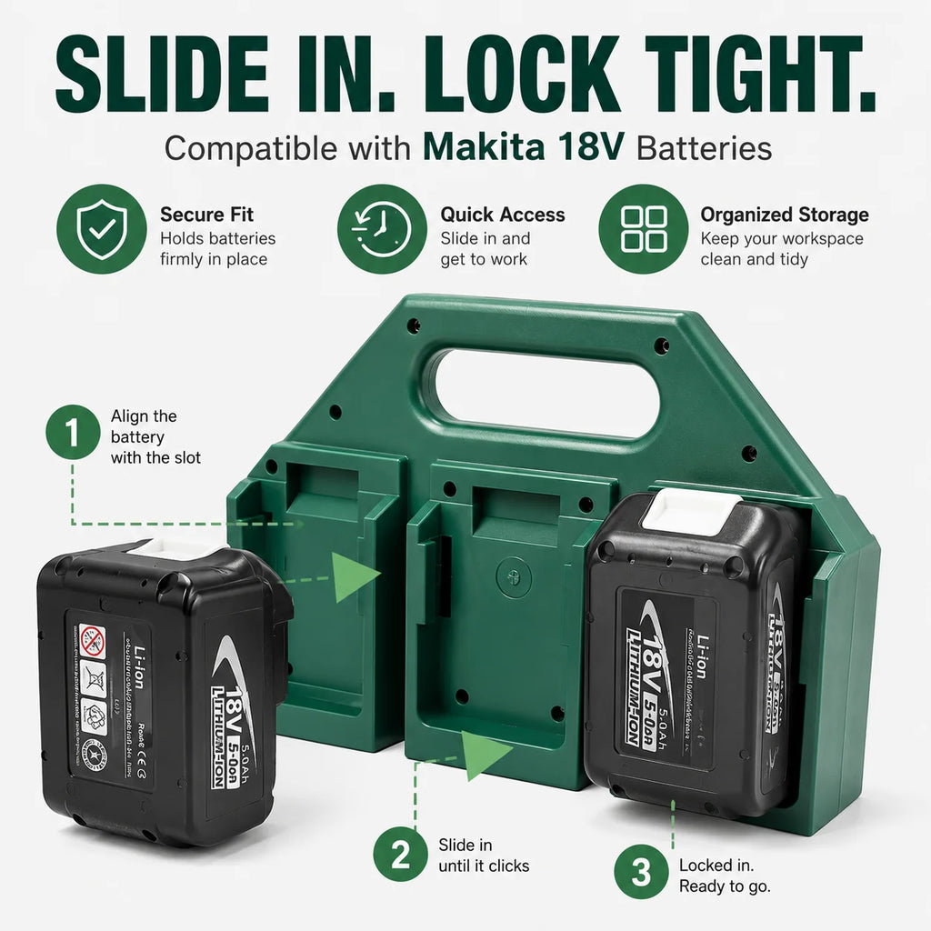 Makita 18V Battery Storage Rack | 2 & 3 Slot 3D Printed Holder Battery Storage Rack QXL