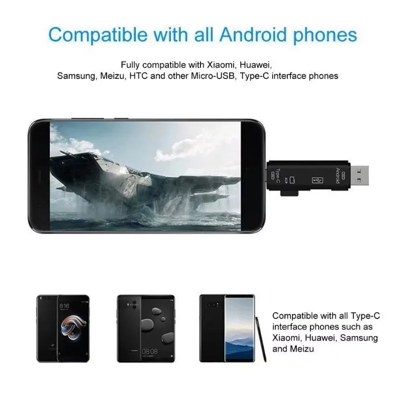 5-in-1 USB-C OTG Card Reader | SD, TF, Micro USB & Type-C USB Card Reader QXL