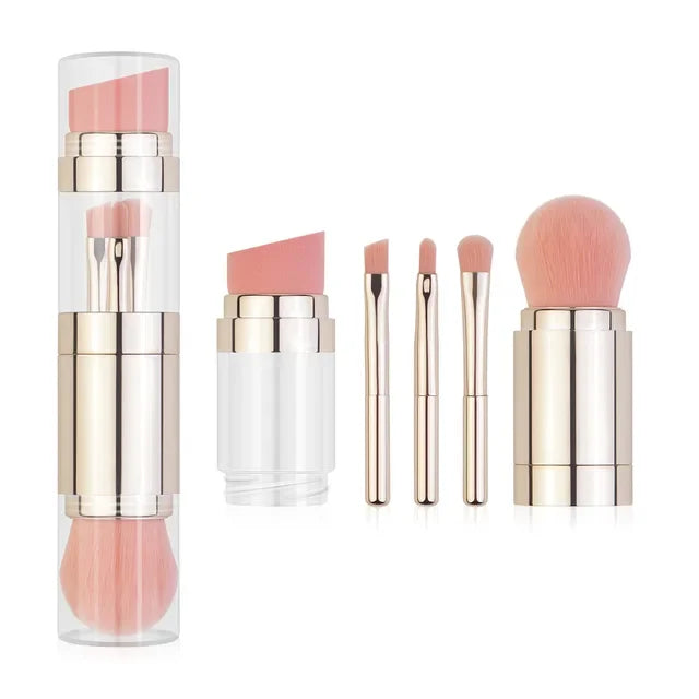VERONNI 5-in-1 Retractable Portable Makeup Brush Set Retractable Makeup Brush QXL Gold 5 in 1