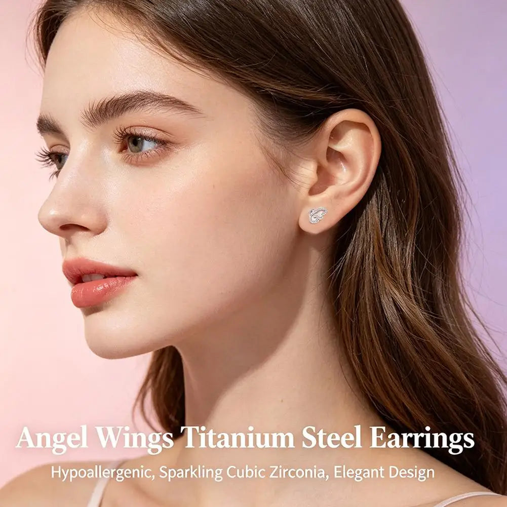 Angel Wing Rhinestone Stud Earrings | Hypoallergenic Cartilage Stud Earrings QXL
