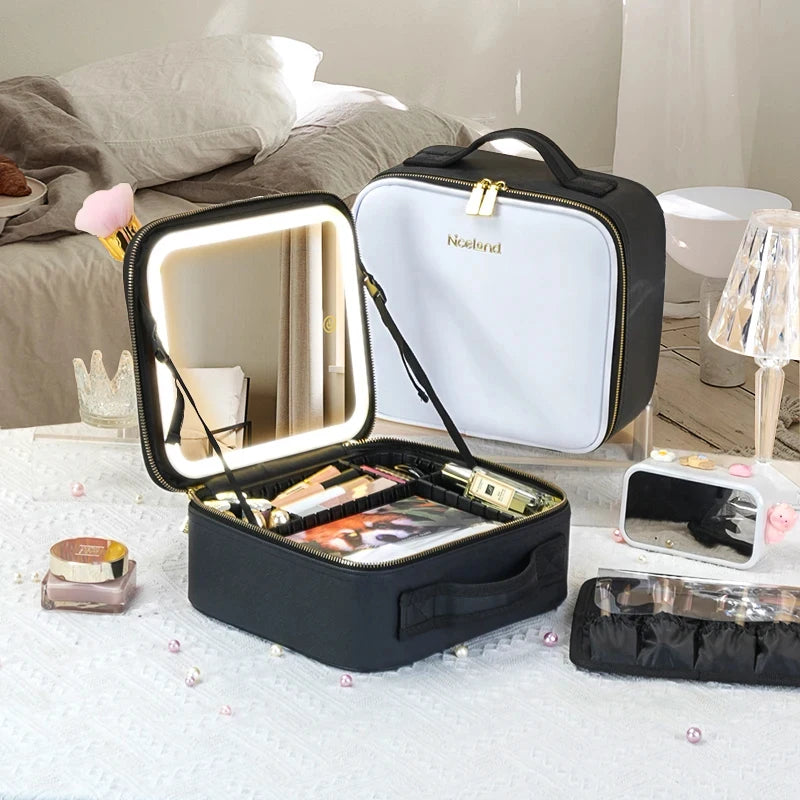 Waterproof Makeup Train Case with Mirror & Adjustable Dividers Makeup Train Case QXL