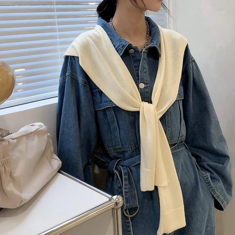 Korean Knit Shawl Cape | Women's Lightweight Shoulder Scarf Knit Shoulder Shawl QXL