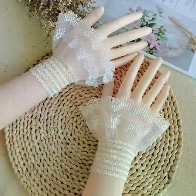 Lace Ruffle Fake Cuffs | Detachable Decorative Sleeve Cuffs Decorative Sleeve Cuffs QXL