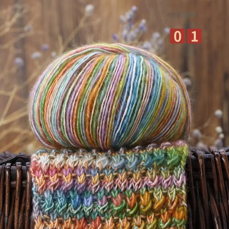 Rainbow Wool Alpaca Blend Yarn Ball | Worsted Weight 50g Knitting Crochet Yarn QXL 1