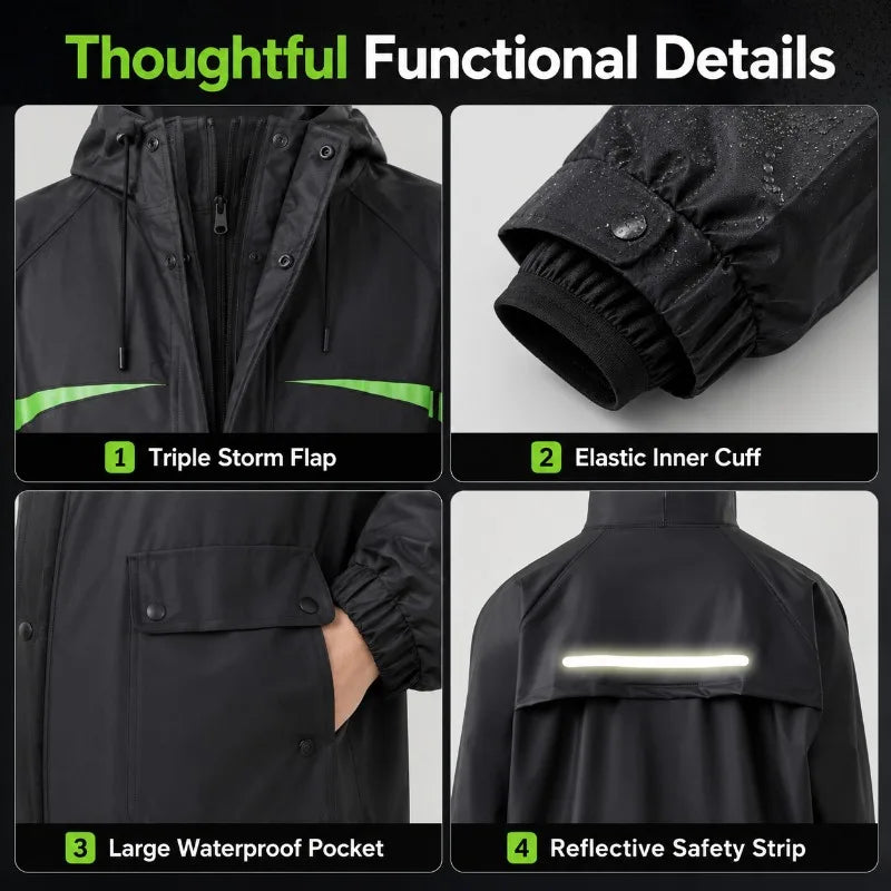 Unisex 2-Piece Waterproof Cycling Rain Suit – Jacket & Pants Cycling Rain Suit QXL