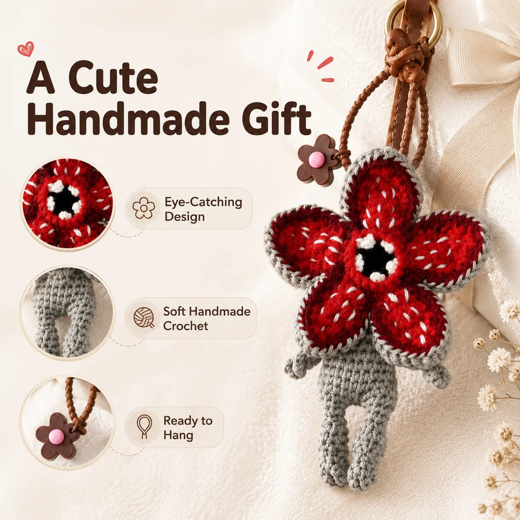 Crochet Flower Monster Keychain | Plush Backpack Charm Plush Keychain Charm QXL