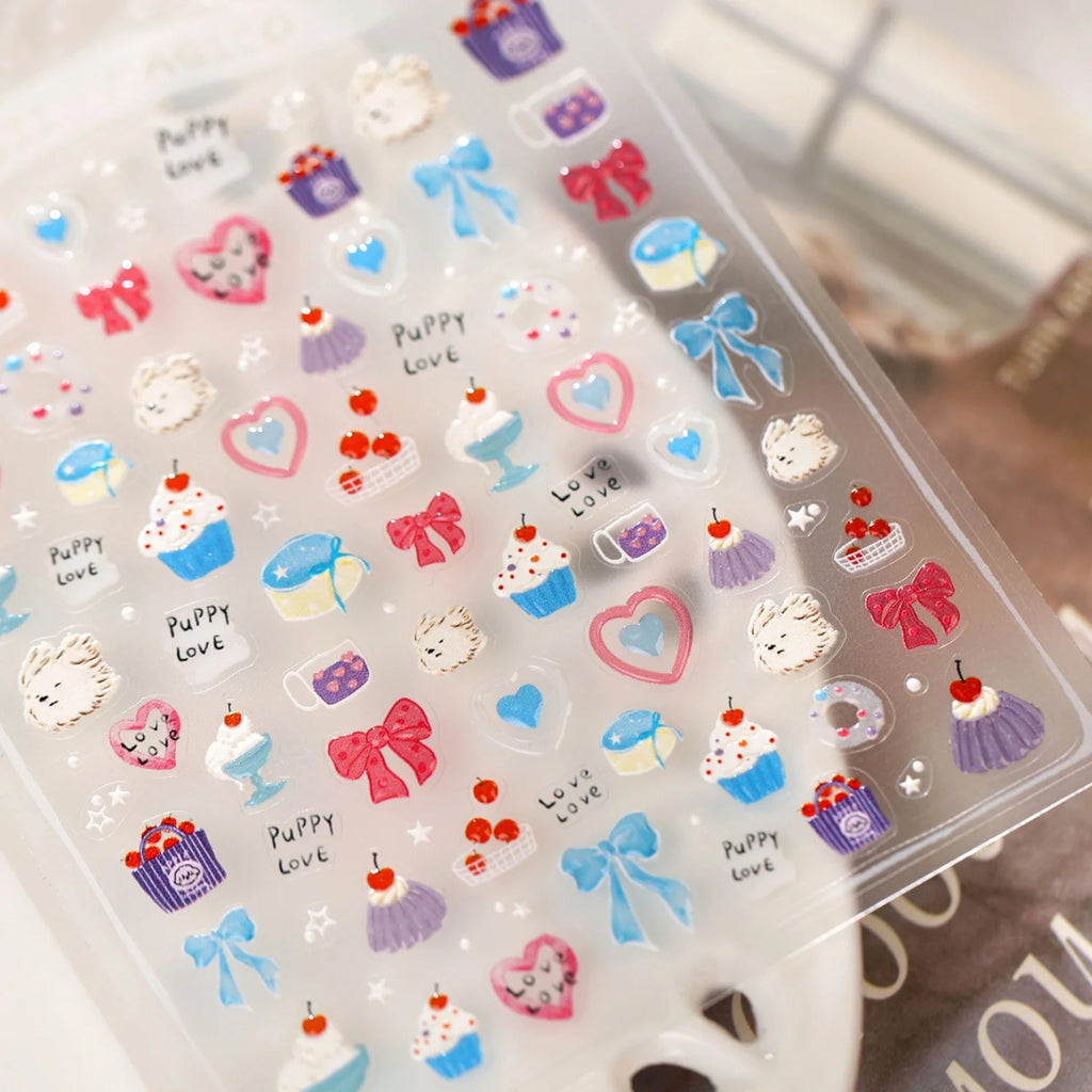 5D Dog & Dessert Nail Art Stickers | Self-Adhesive Decals Nail Art Stickers QXL