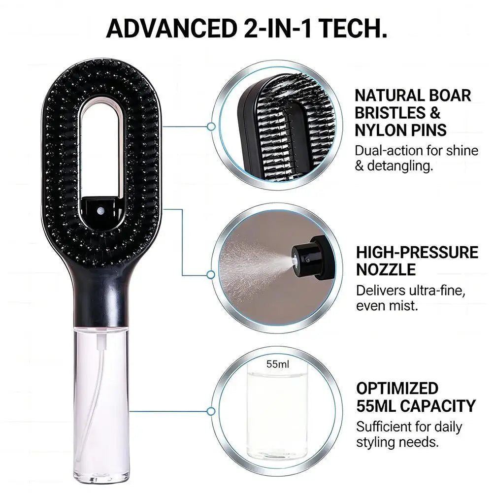 Refillable Spray Detangling Hair Comb | Anti-Static Mist Brush Spray Detangling Comb QXL