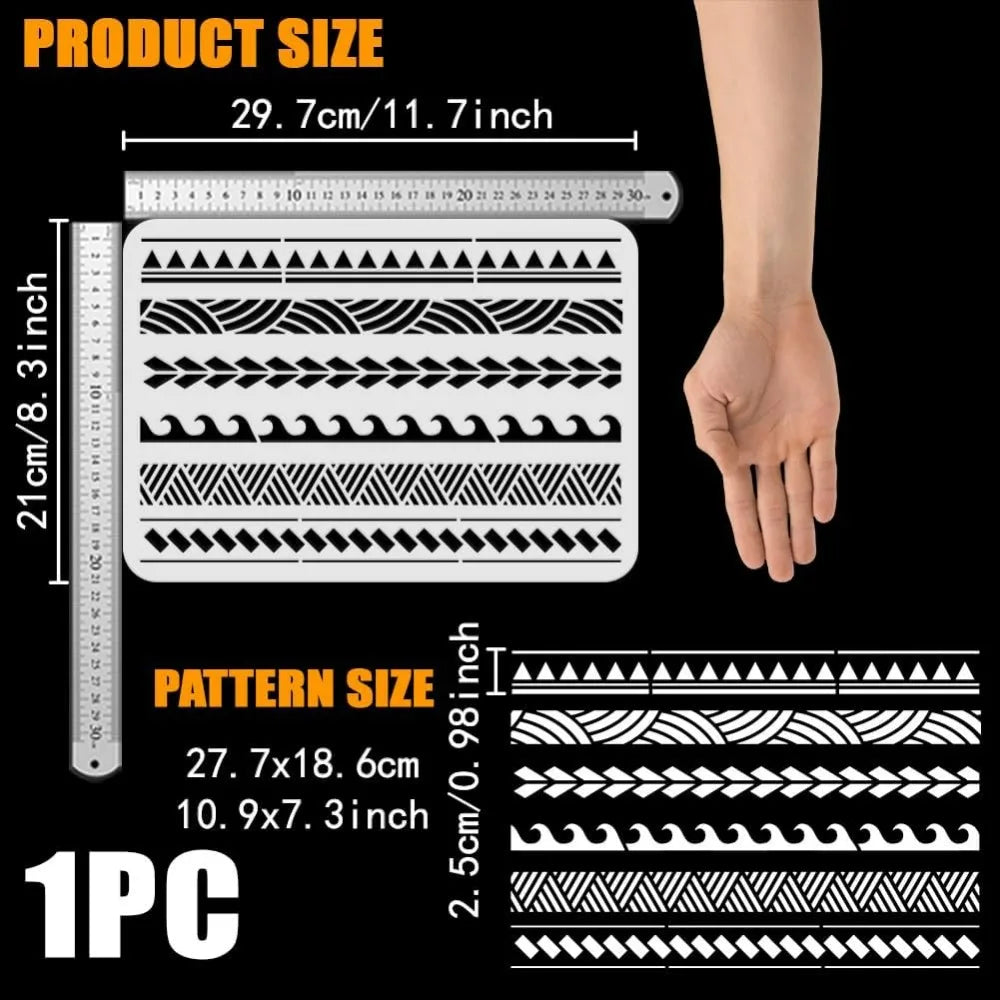 Samoan Geometric Border Stencil 8.3x11.7" Reusable PET Painting Stencil QXL