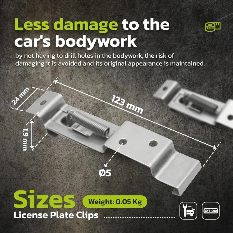 Spring-Loaded Stainless Steel License Plate Clips | 2/4/6-Pack License Plate Bracket QXL