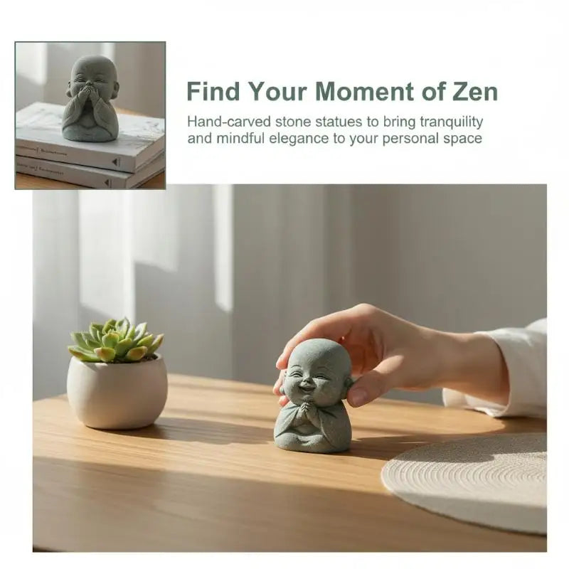 Set of 4 Mini Zen Monk Statues | Resin Home Decor Figurines Decorative Figurine Set QXL