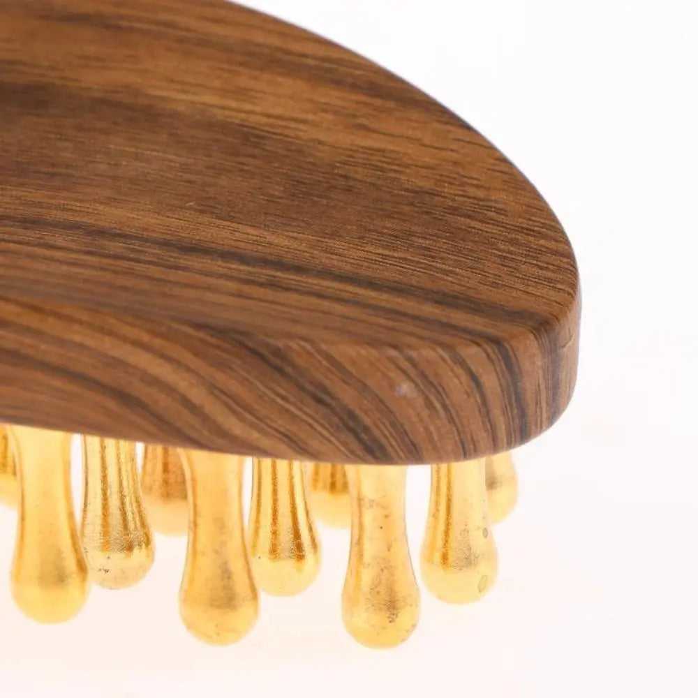 39-Tooth Brass Scalp & Body Massage Brush | Wood Handle Scalp Massage Brush QXL