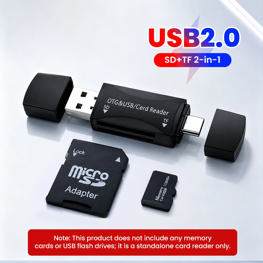 2-in-1 USB-C & Micro USB SD/TF Card Reader – USB 2.0 Memory Card Reader QXL