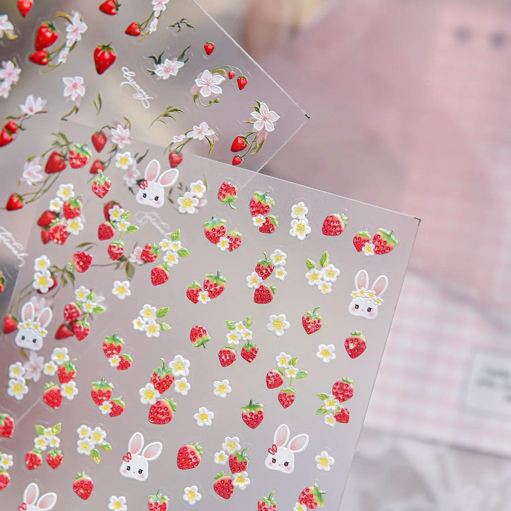 5D Nail Stickers – Rabbit, Strawberry & Cherry Blossom Decals Nail Art Stickers QXL