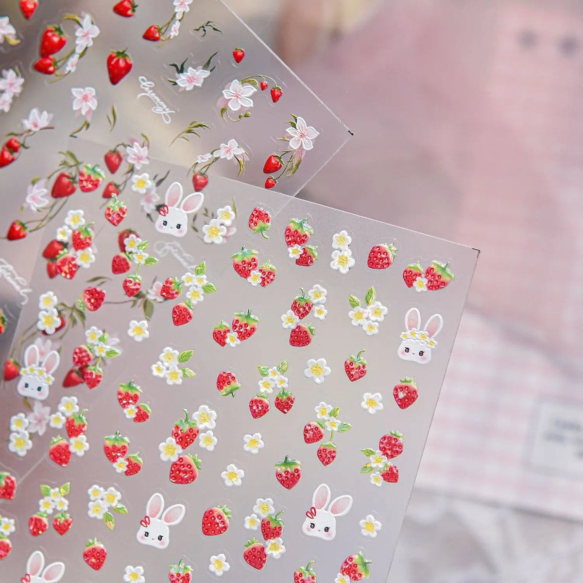 5D Nail Stickers – Rabbit, Strawberry & Cherry Blossom Decals Nail Art Stickers QXL