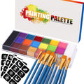 20-Color Face & Body Paint Kit | 10 Brushes + 4 Stencils Face & Body Paint Kit QXL 3-Piece Set