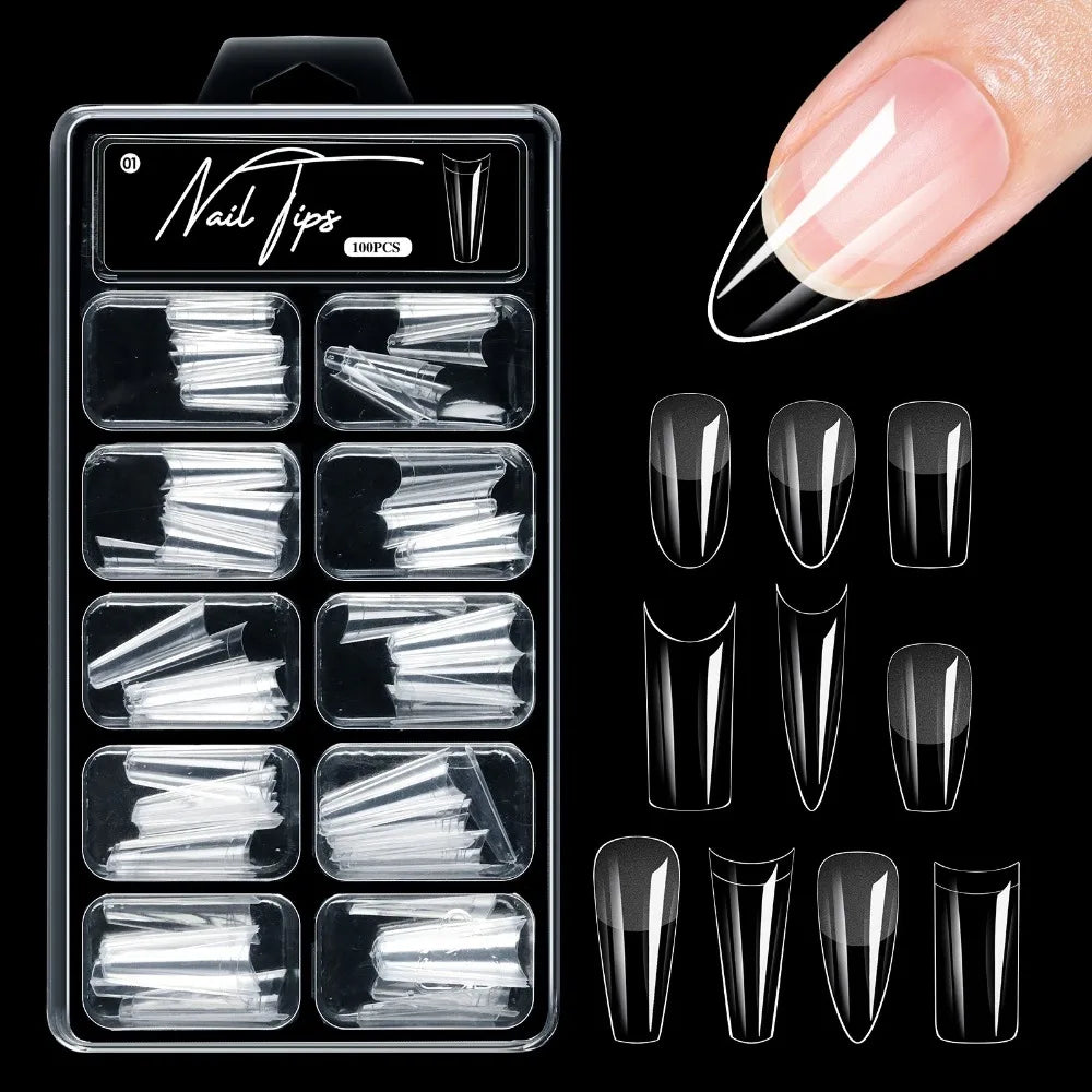 100-Pack Press-On False Nails | Almond Square Coffin Tips Press-On Nail Tips QXL