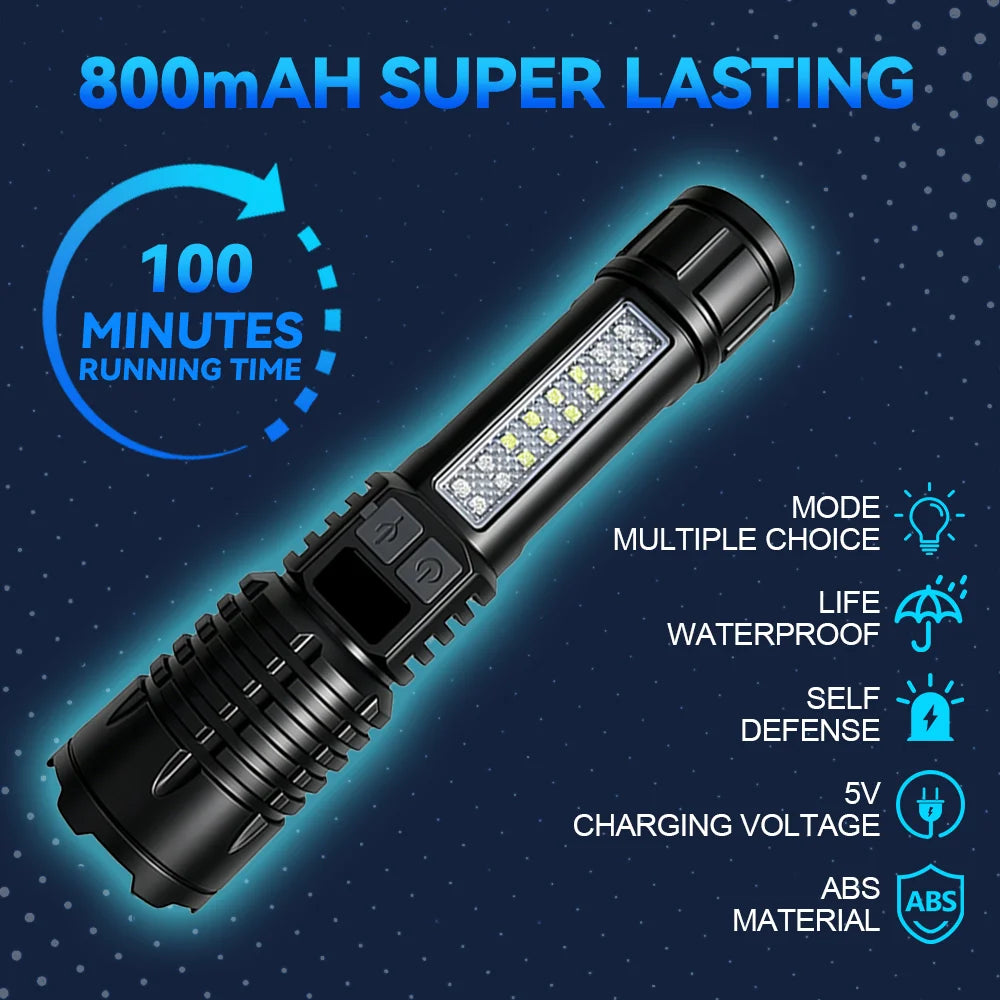 High Power LED Flashlight | Type-C Rechargeable Zoomable Torch LED Rechargeable Flashlight QXL