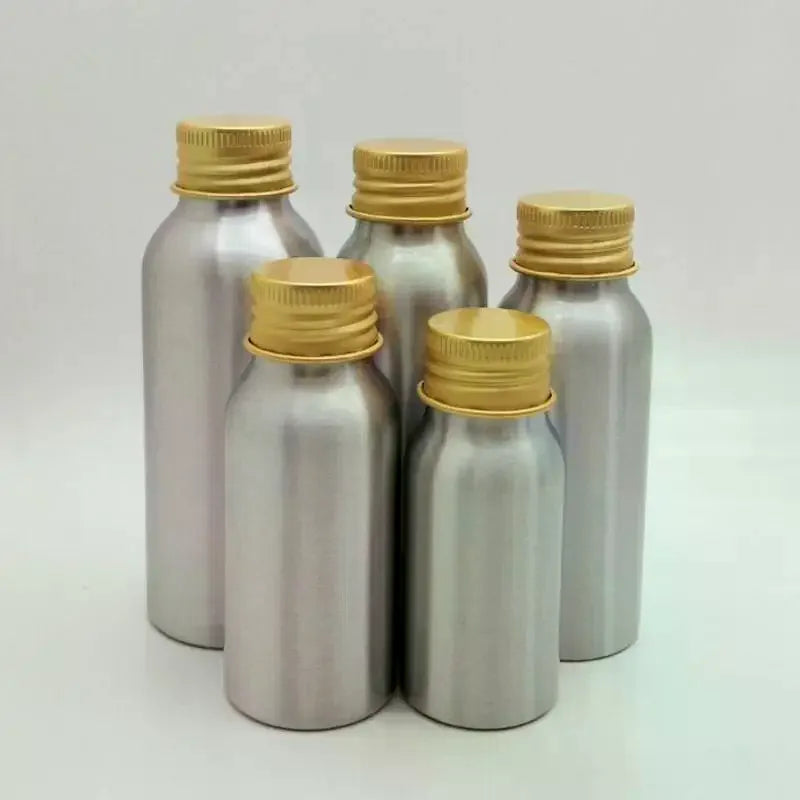 Gold Aluminum Refillable Travel Bottle 50ml–250ml Screw Cap Refillable Travel Bottle QXL