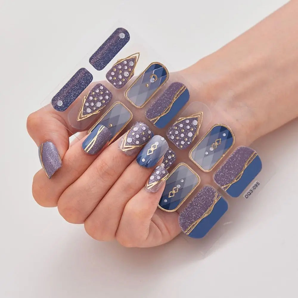 Glitter Gel Nail Polish Strips | Full Cover Nail Wraps 14-Pc Gel Nail Strips QXL Design04