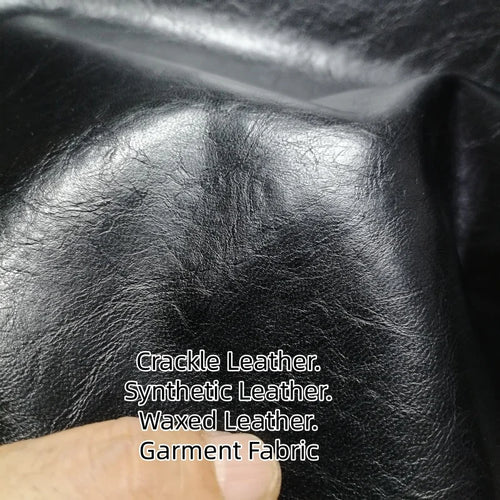 0.6mm Black PU Crackle Waxed Leather Fabric | DIY Jacket Skirt PU Leather Fabric QXL