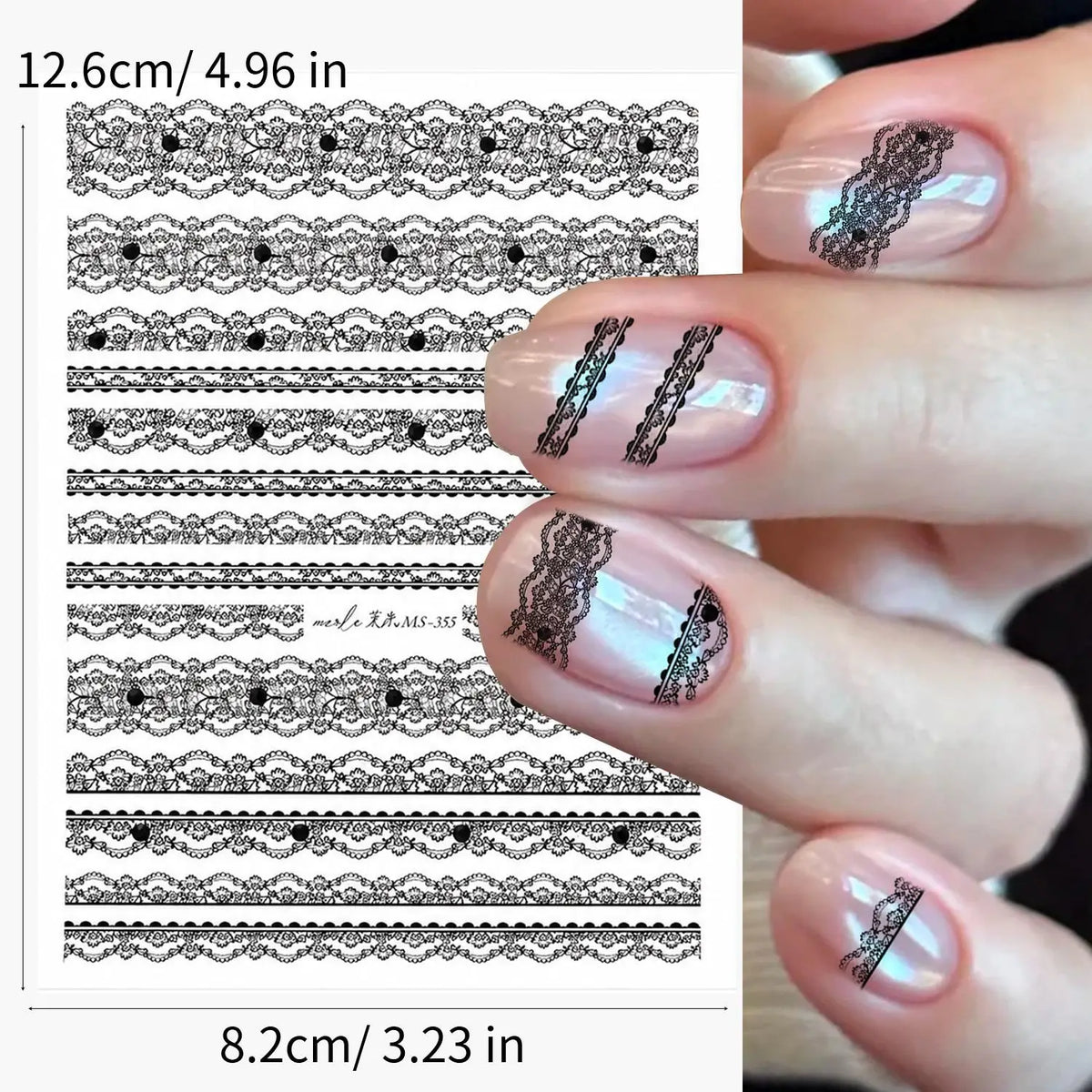 3D Lace & Pearl Nail Art Stickers | Black & White Decals Nail Art Stickers QXL Black