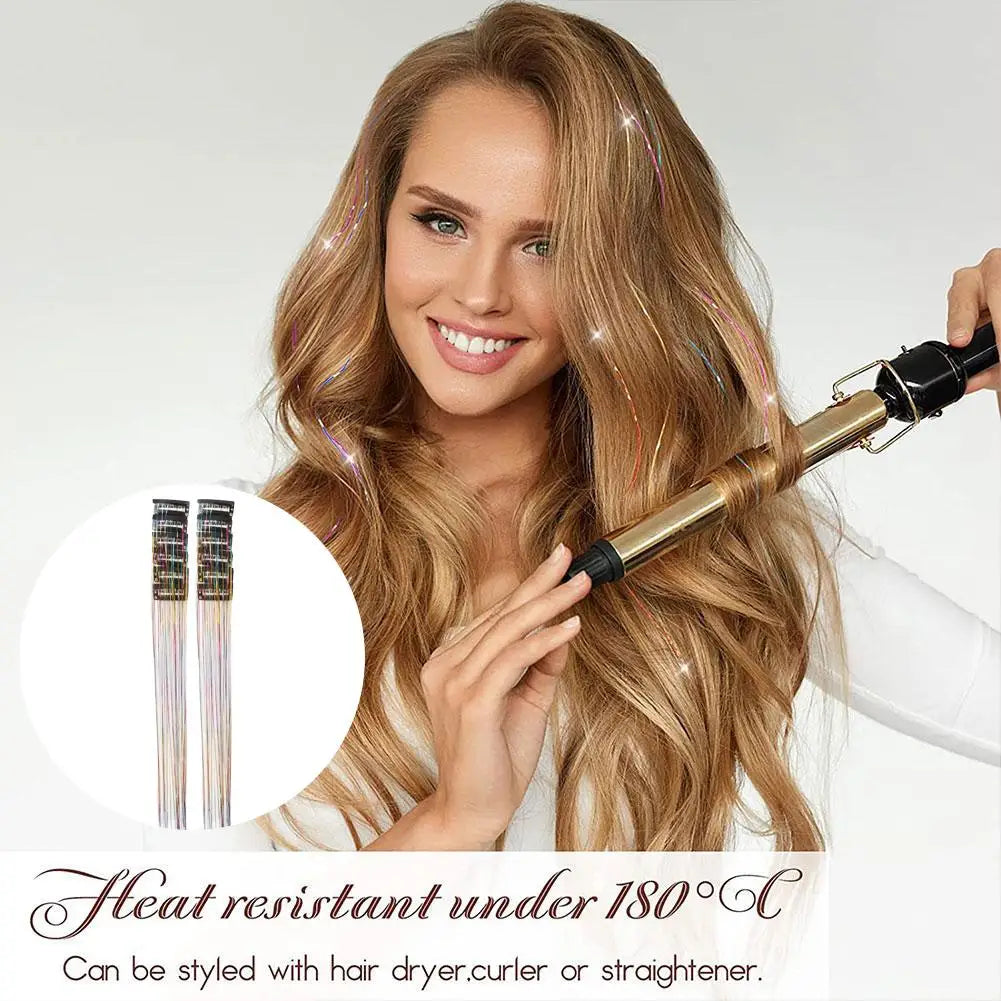 12-Pack Glitter Tinsel Clip-In Hair Extensions | Festival Shimmer Clip-In Hair Extensions QXL