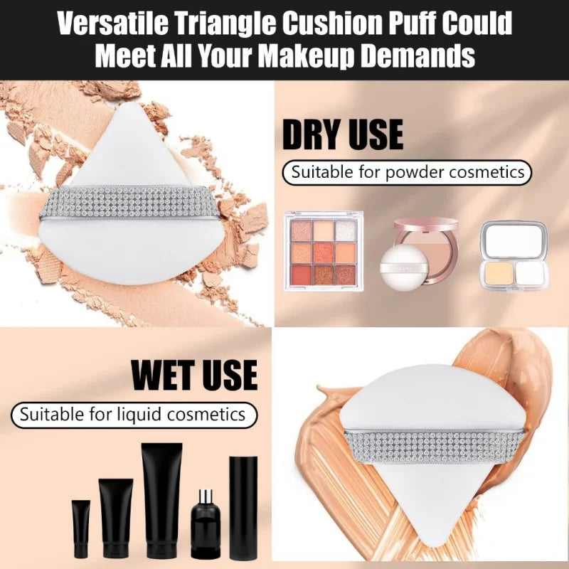 3-Pack Diamond Triangle Velvet Powder Puffs | Makeup Sponge Set Makeup Powder Puff QXL